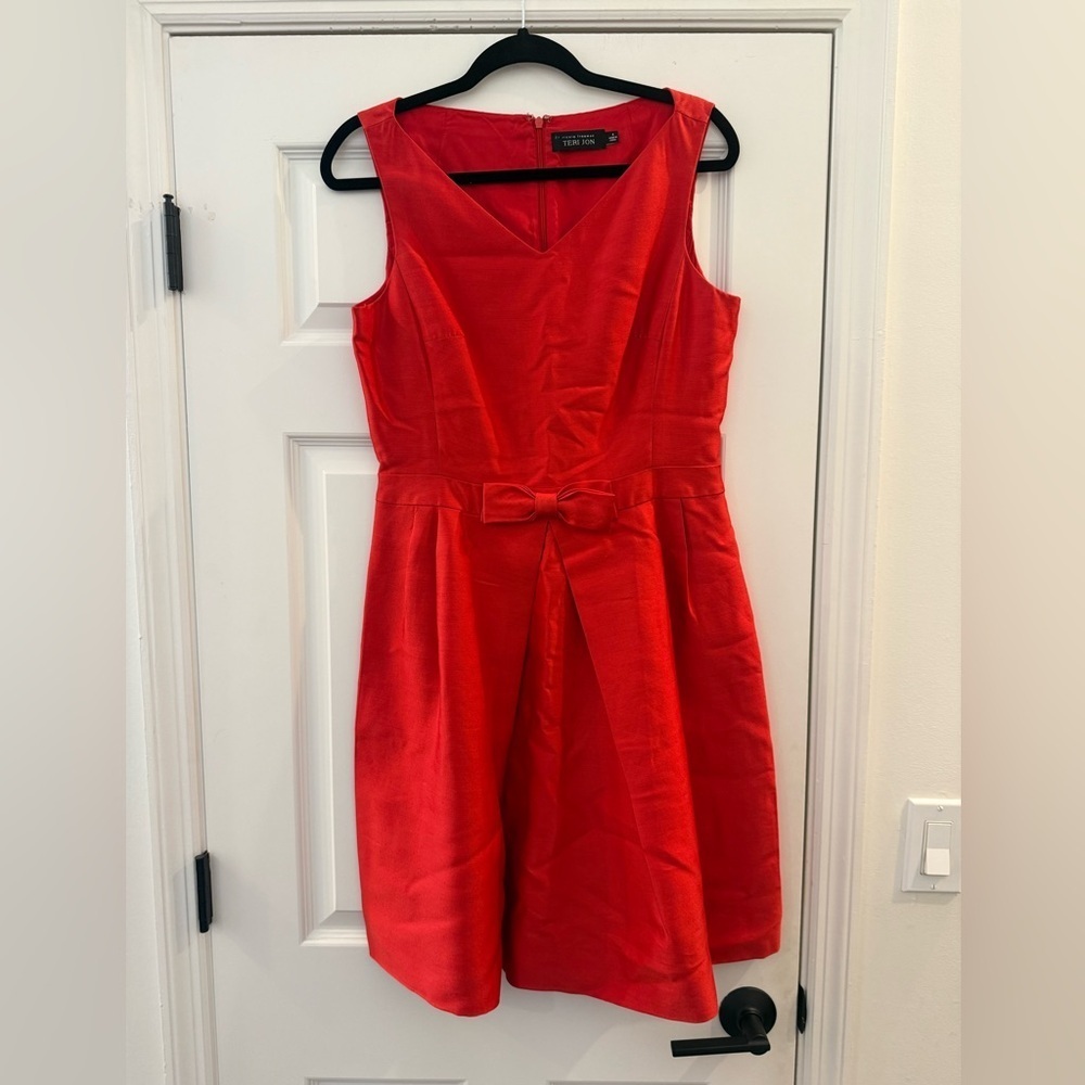 Rickie Freeman Teri Jon Red Silk Wool Blend Bow Mini Dress Cocktail Size 8